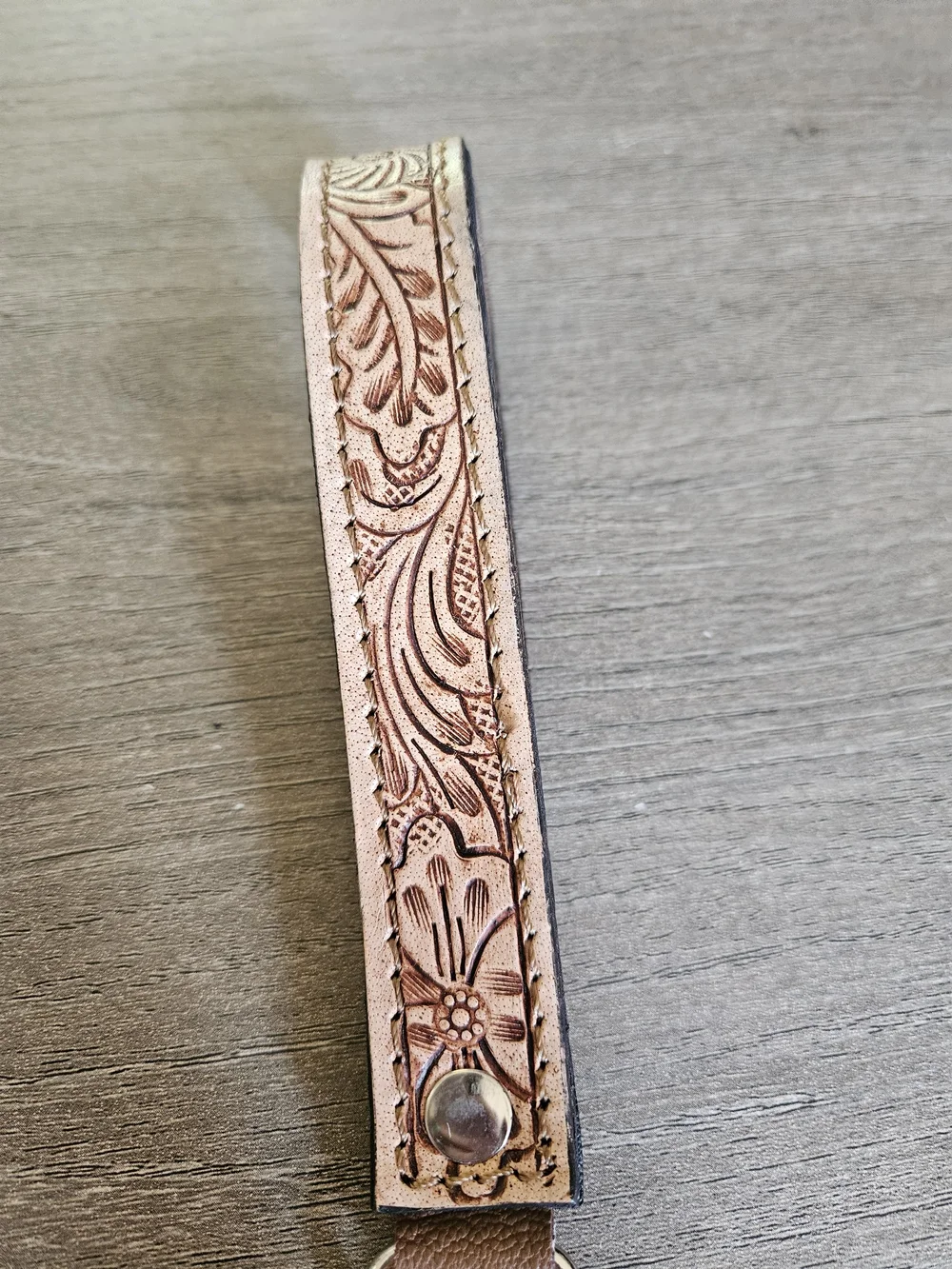Leather Tooled Key Fob Wristlet - Tan-NWOT